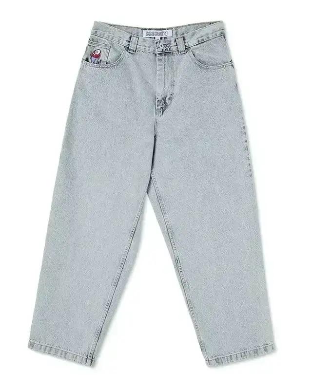 Hip Hop rétro bleu dessin animé broderie jean pour hommes gothique Baggy Streetwear polaire grand garçon