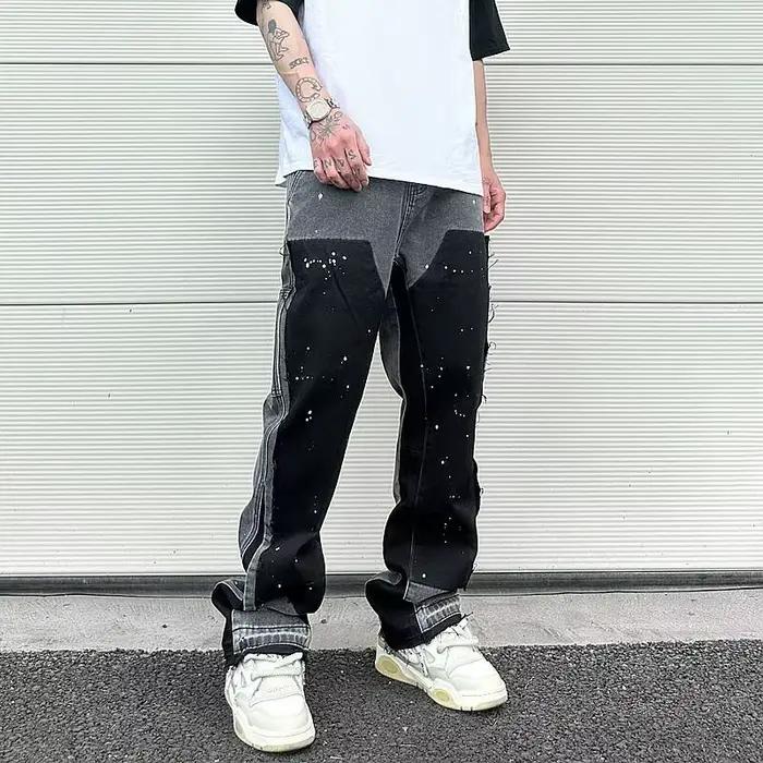 Pantalon micro évasé éclaboussé d'encre jeans homme marque tendance européenne américaine mode streetwear occasions spéciales