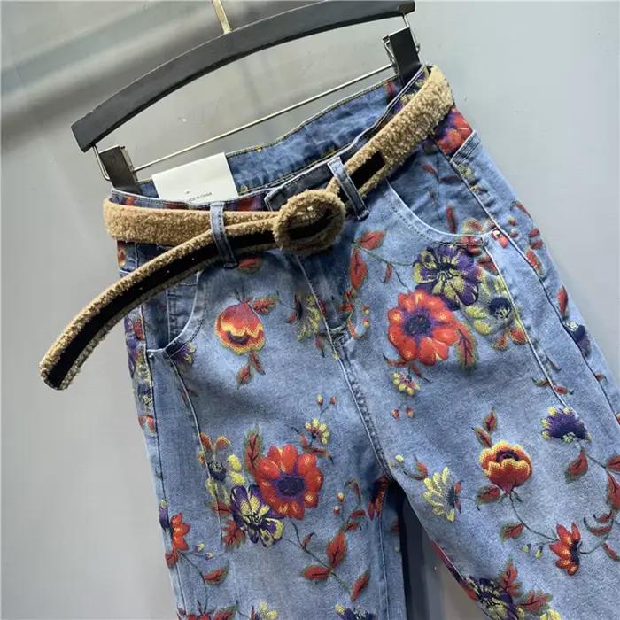 Jean en Denim à Imprimé Floral pour Femme