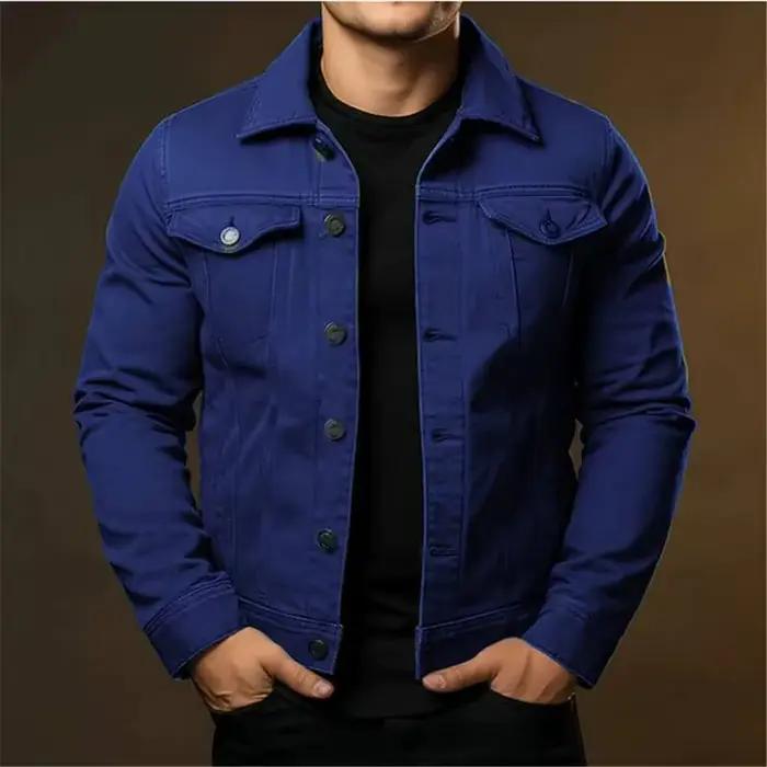 Veste en jean décontractée homme 2026 style streetwear col rabattu polyester doublure printemps automne quotidien