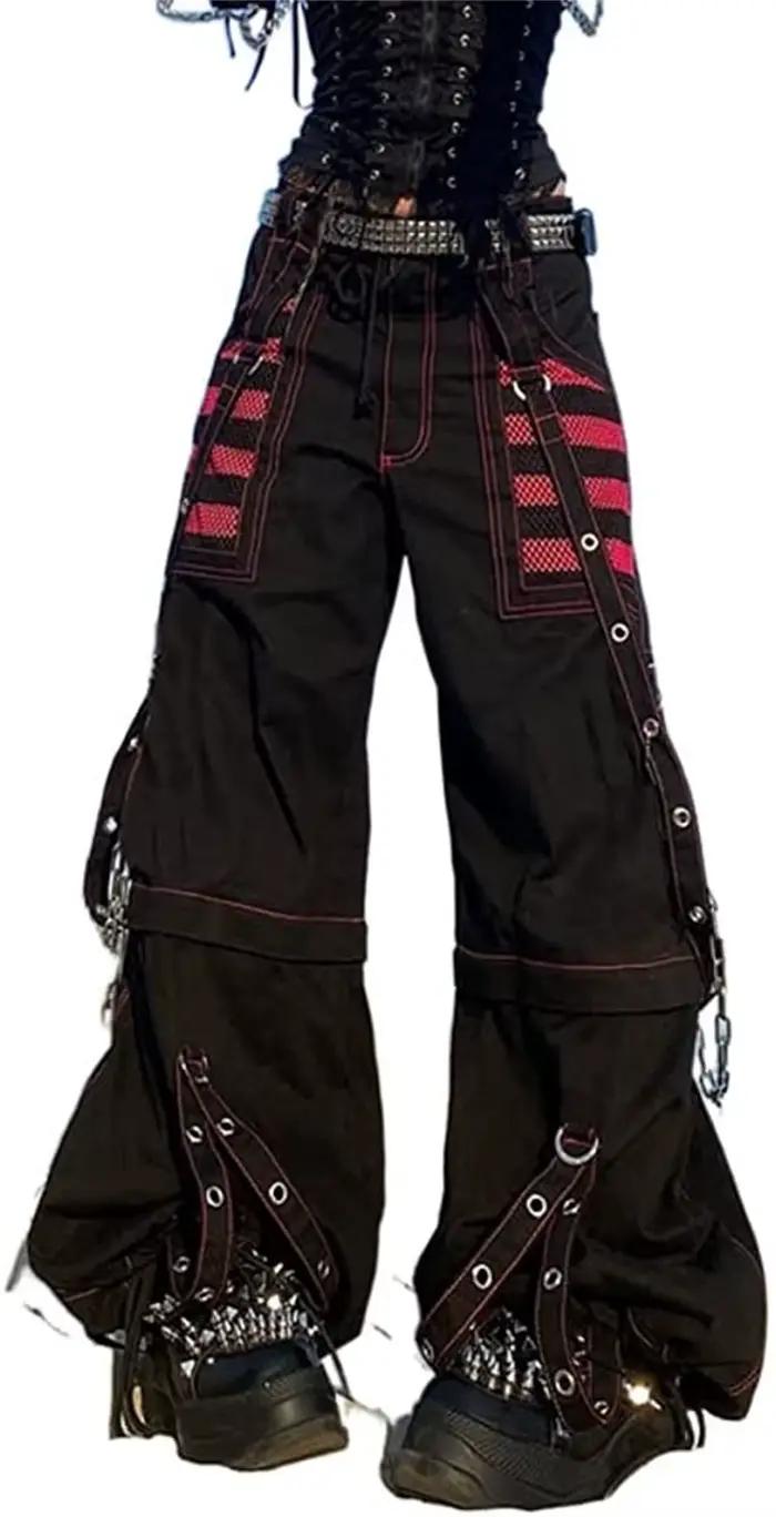 Jean Cargo Gothique à Jambes Larges et Droites pour Femme