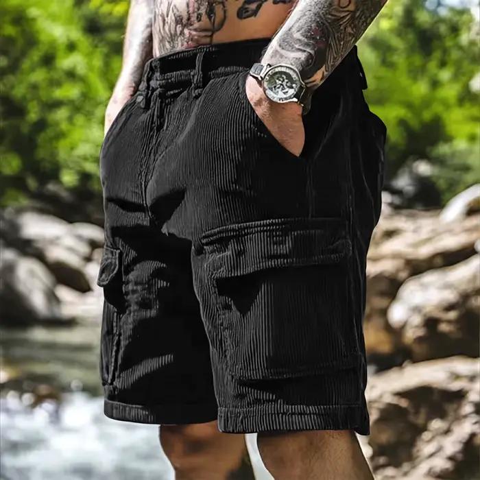 Shorts cargo vintage pour hommes en velours côtelé, style sport, couleur unie, décontractés pour été et occasions spéciales