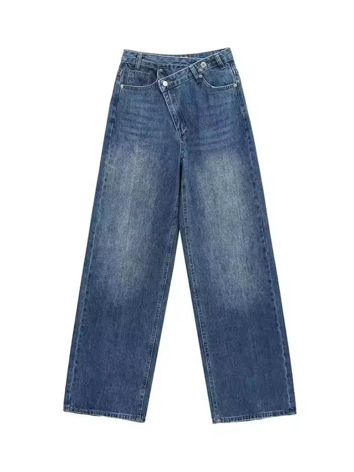 Jean large asymétrique multicolore taille haute pour femme