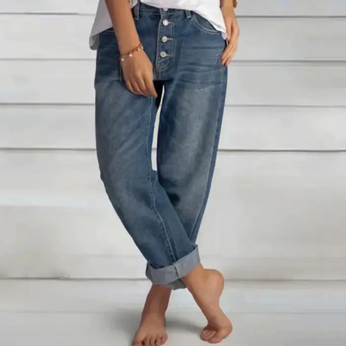 Nouveau Style ample décontracté polyvalent Simple minceur femmes bleu Denim pantalon à jambes droites jean