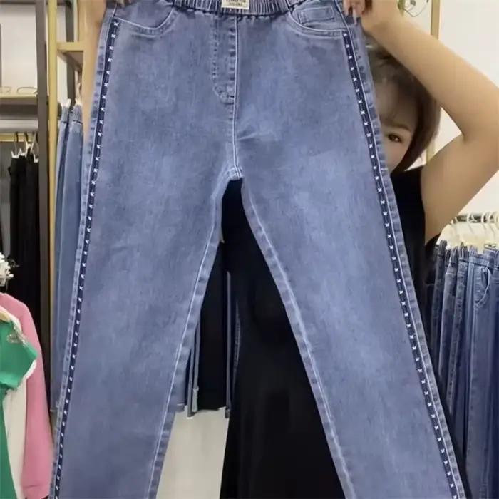 Nouvelle mode jean femmes 2025 printemps automne coréen sauvage taille élastique droite cheville longueur pantalon