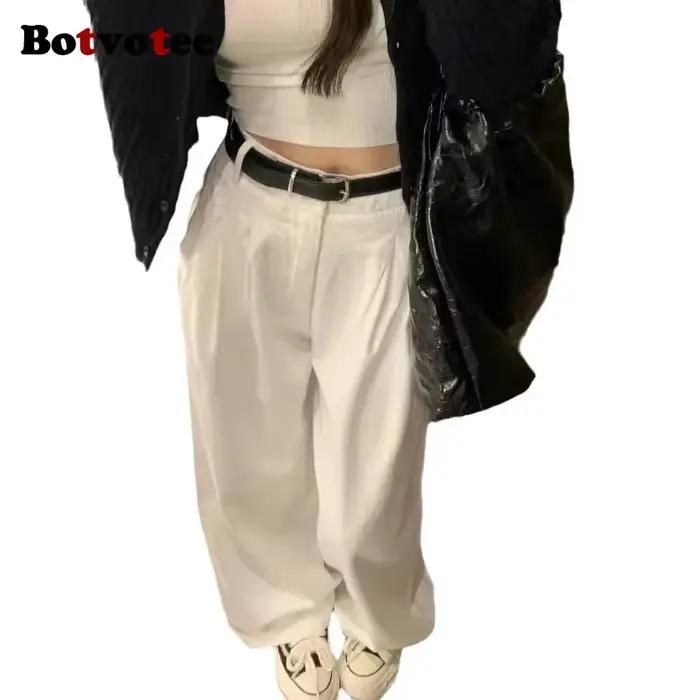 Botvotee été blanc jean pour femmes jambe large taille haute pantalon en Denim droit élégant décontracté femme