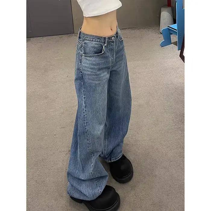 Jean bleu dégradé pour femmes, style Y2K, vintage, taille haute, ample, pantalon en denim, printemps 2025, streetwear, jambes larges