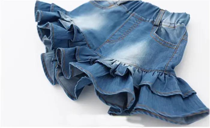 Filles Denim Shorts 2 couches volants dentelle adolescente jean enfants entraînement mode jupe