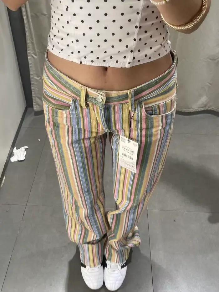 Jean pour femme, pantalon en denim à rayures contrastées