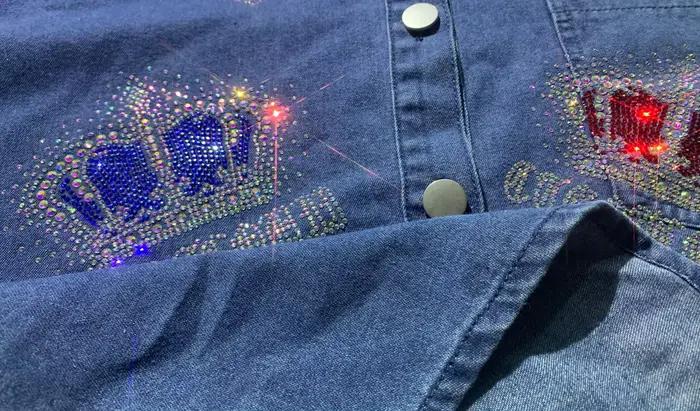 Paillettes couronne Denim jambe large pantalon ensembles femme jean 2 pièces