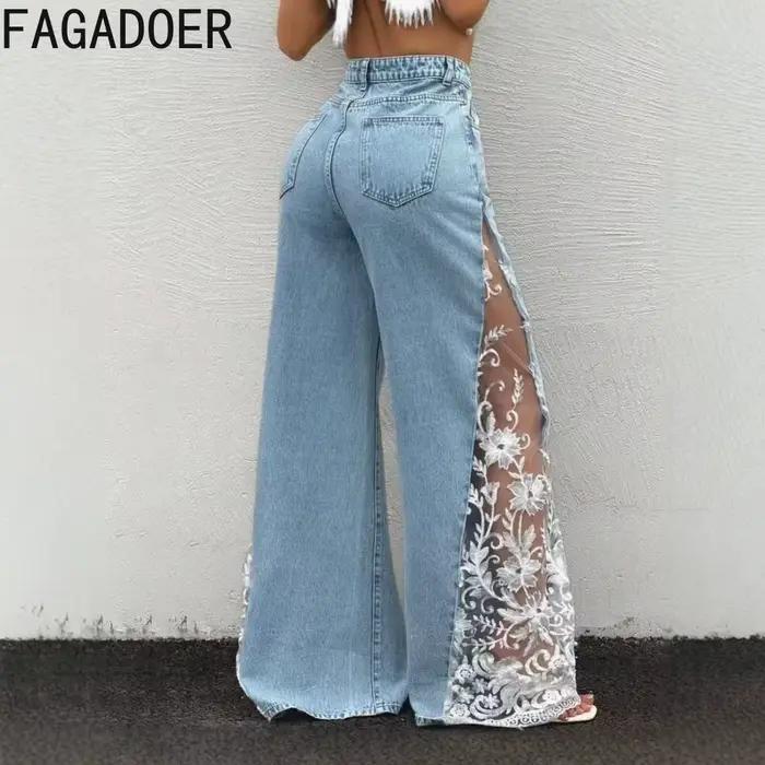 FAGADOER Nouveau Jean en Denim à Patchwork de Dentelle 2026