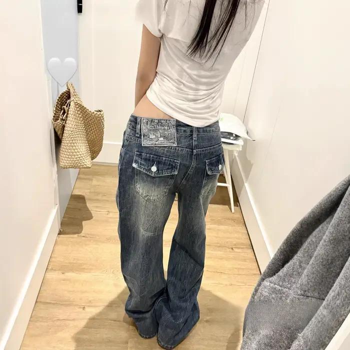 Nouvelle Collection 2026 – Jean Américain Rétro Taille Basse Ample et Large pour Femme