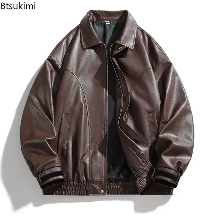 Veste en simili cuir PU pour hommes, style américain vintage, ample et décontractée pour homme, mode haute gamme, printemps automne hiver, occasion décontractée, clubbing, soirées, parties