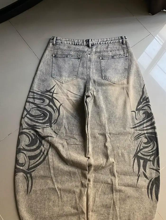 Jean baggy imprimé gris pour hommes style hip-hop vintage quatre saisons pantalon ample ajustement lâche occassions shopping concerts événements mode
