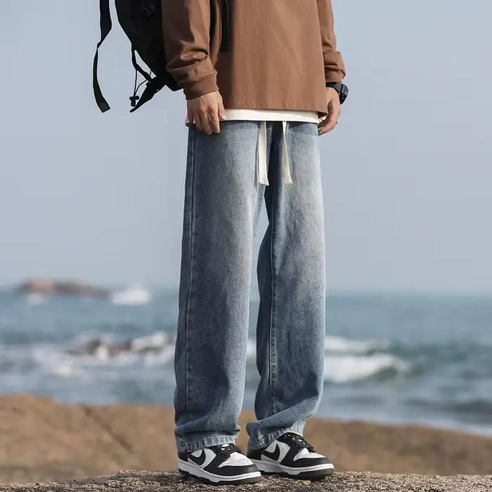 2025 printemps/été nouveau 4 couleurs rétro vieilli hommes ample jambe droite jean mode coréenne haute rue Denim