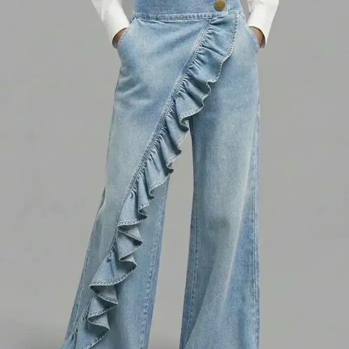 KIDCRKJ Nouveau Jean Américain Printemps 2026 Coupe Ample Irrégulière Taille Haute Évasée à Jambes Larges pour Femme