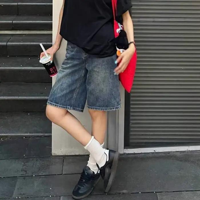 Shorts en jean taille haute amples style Harajuku pour femme