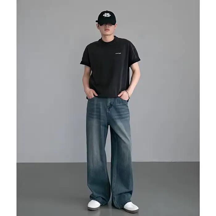 Jean noir à jambes larges pour hommes