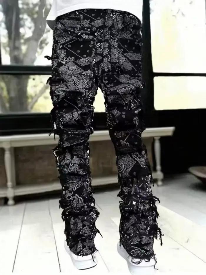 Punk Street Style déchiré jean moulant hommes Vintage lavage solide Denim pantalon