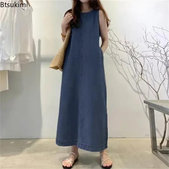 Robe d'été sans manches en jean pour femme 2026