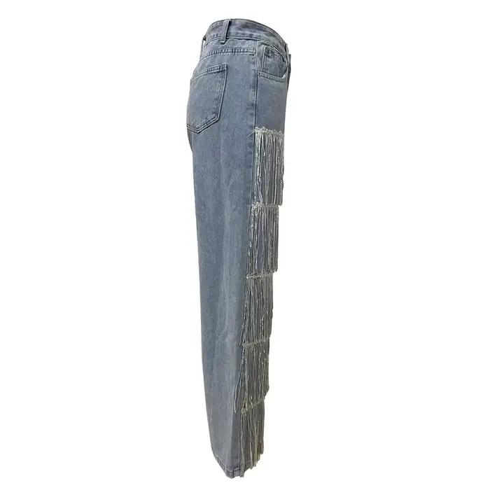 Jean tendance à franges pour femme