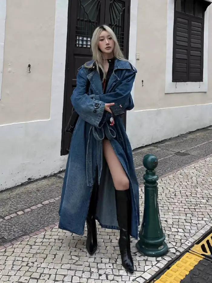 Manteau long en jean pour femme