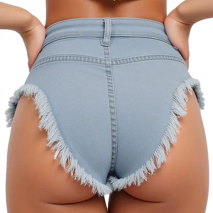 Femmes Sexy Denim Chaud Chic Court Jeans Pantalon Rayé Bord Slim Fit Booty Shorts Vacances Plage Quotidien Décontracté Clubwear Rave Costume