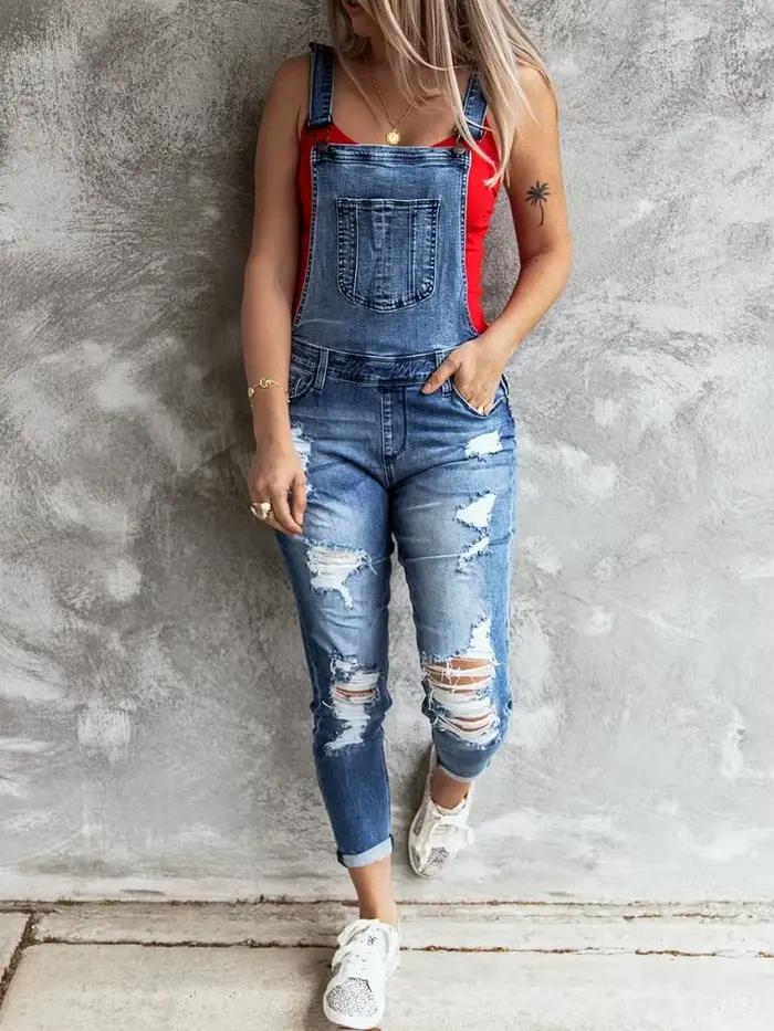 Salopette en jean déchiré pour femmes