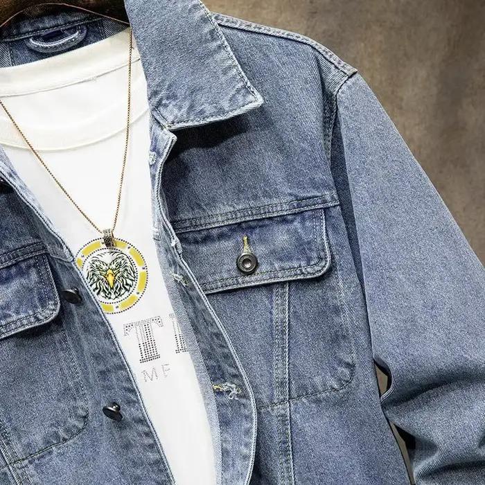 Veste en jean Vintage américaine élégante bleu/noir pour homme