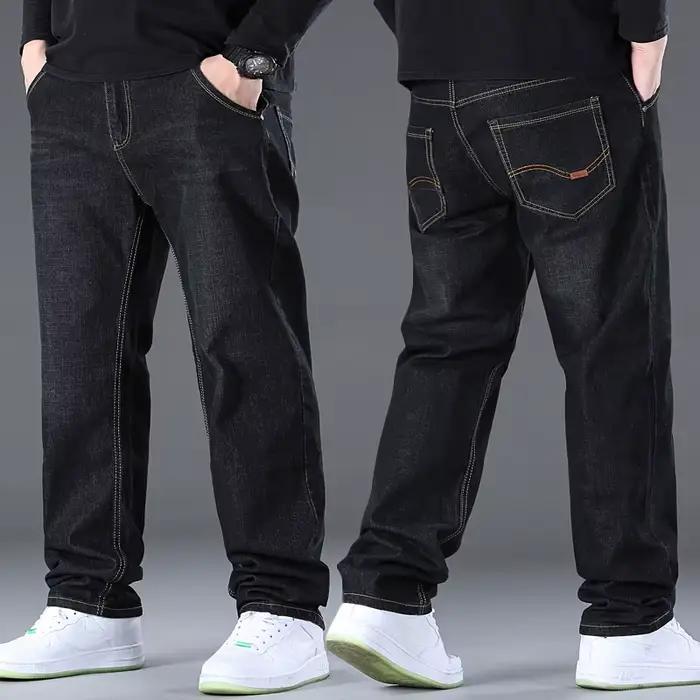 Pantalon en denim homme jeans jambes larges décontracté taille unique four seasons ajustement lâche fermeture zippée tricoté