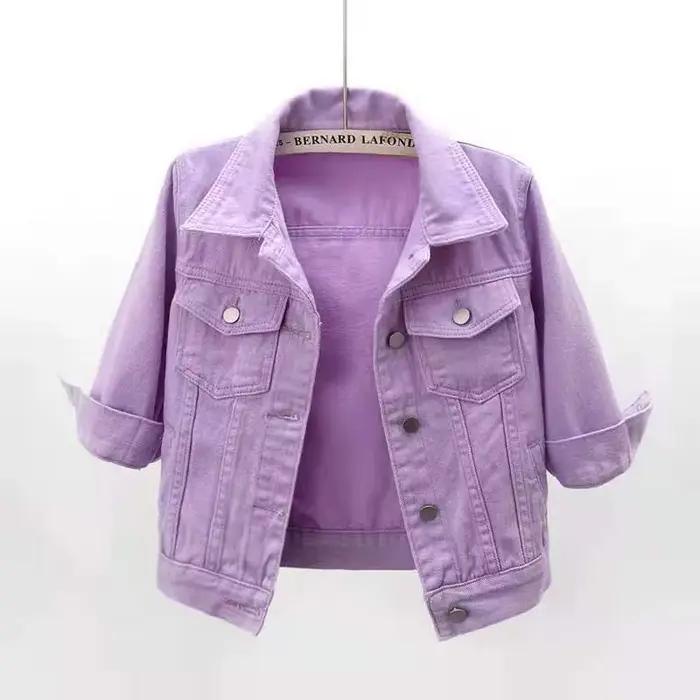 Nouveau Printemps Été Femmes Denim Veste Y-Rose document Solide Court Multicolore Femin37Trois Quarts Manches Jean
