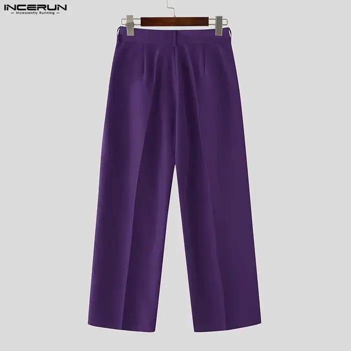 Pantalon homme INCERUN décontracté couleur unie polyester coupe droite ample ajustement lâche fourreau vintage streetwear pour hommes toutes saisons occasions décontractées
