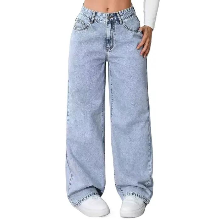 Jeans tendance à taille haute et coupe droite pour femmes
