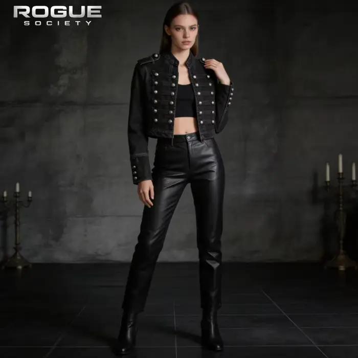 Veste en jean pour femme, coupe carrée, style Y2K rétro, veste hussarde, col montant, double boutonnage, veste courte, style Napoléon, Old Money pour homme