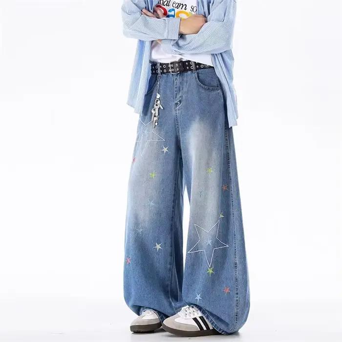 Jean évasé droit brodé étoile d'automne 2025 pour homme Y2K Vintage Streetwear Baggy Denim pantalon Hip Hop Punk mode