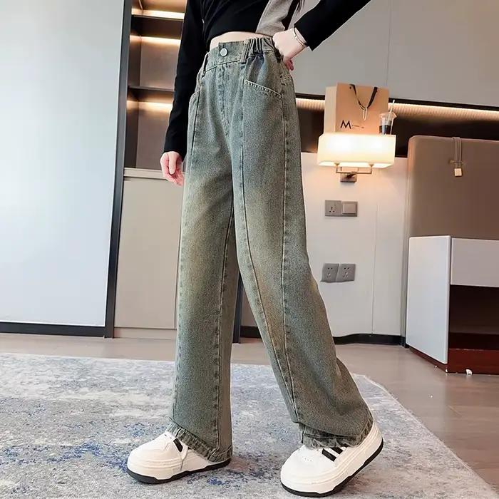 Jean bleu vintage à jambes larges pour filles