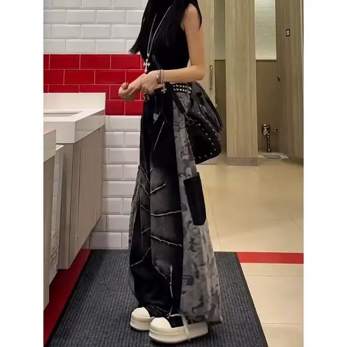 Jean noir femme Harajuku Y2k années 90 pantalon en Denim Baggy esthétique
