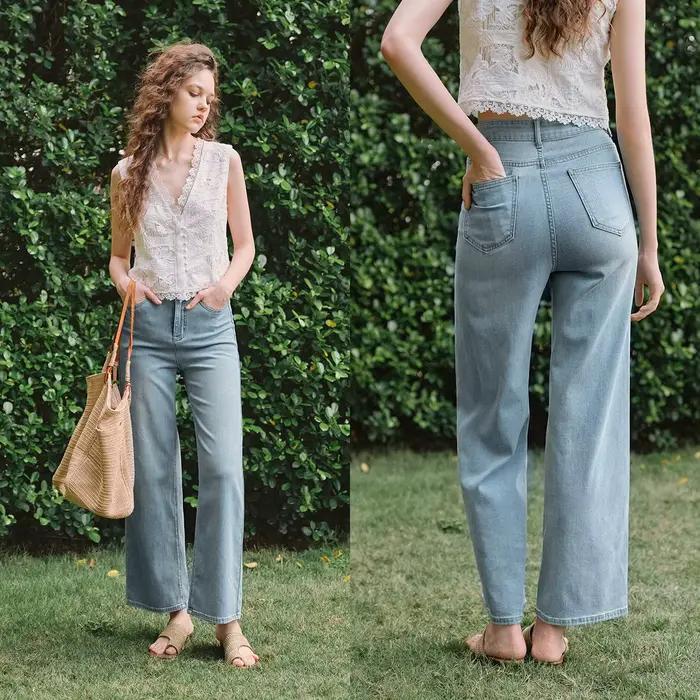 Pantalon en denim décontracté et tendance OLrain pour femmes effets vieillis et vêtements féminins occasions spéciales été 2026