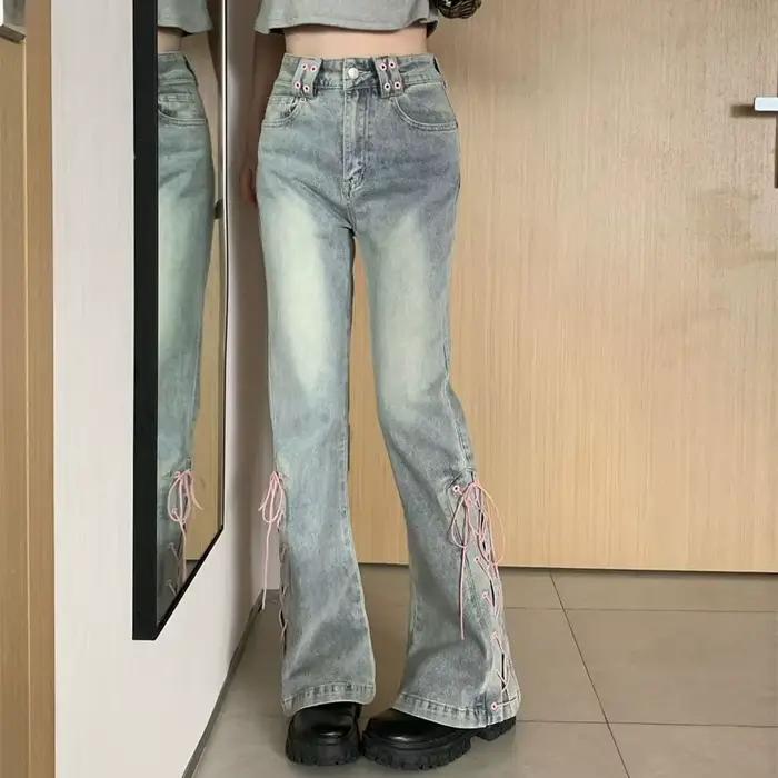 Y2k – jean évasé à lacets rose
