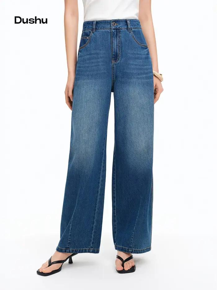 DUSHU 2026 – Jean en denim mélangé chanvre coupe décontractée pour femme