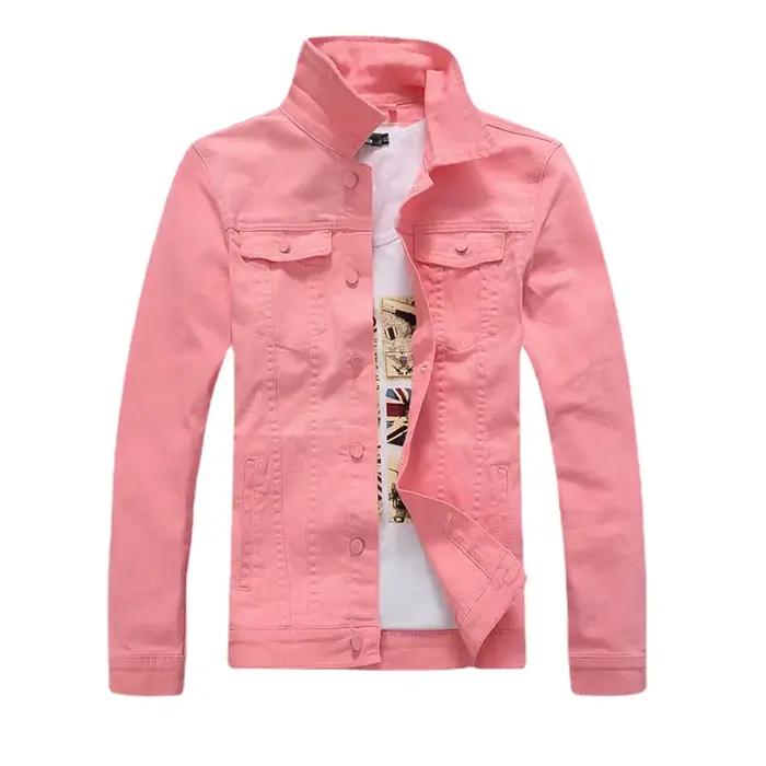 Hommes rose Denim vestes vêtements d'extérieur coupe ajustée