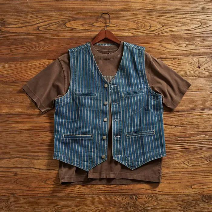 Mai kaki denim gilet hommes mode vintage do vieux rayé