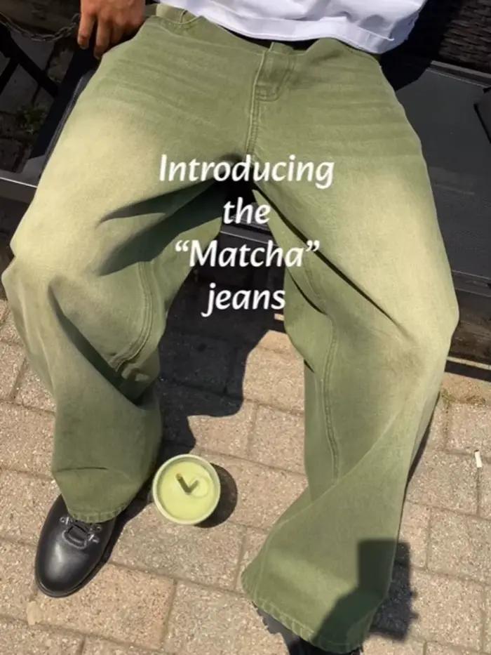 Jeans pour hommes, pantalon en denim vert matcha