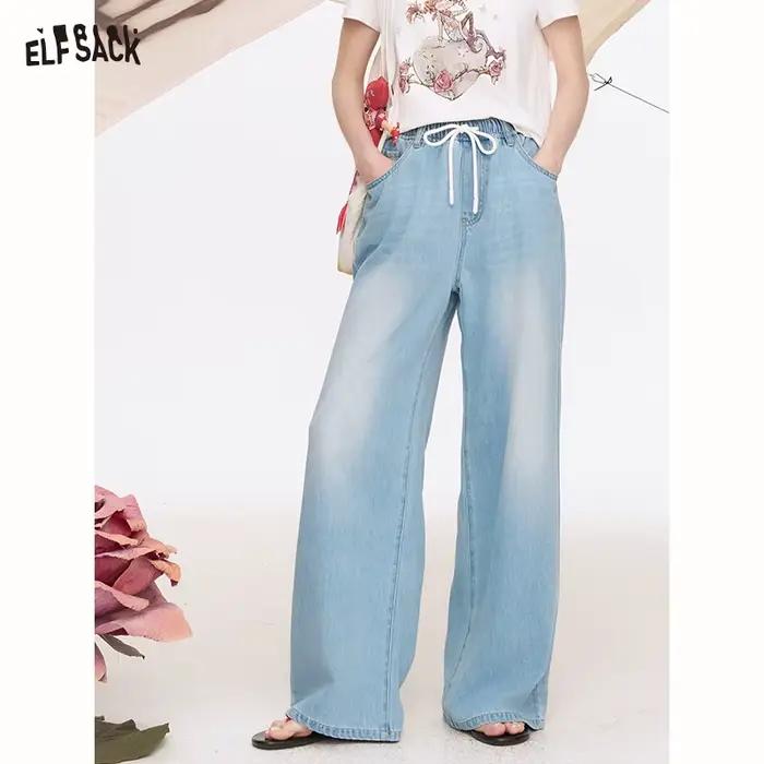 ELFSACK 2025 été nouveautés couleur claire jambe large lavé ample