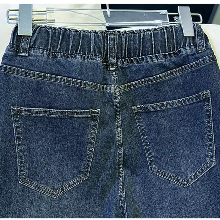 Jean large délavé vintage pour femme à taille élastique et cordon de serrage