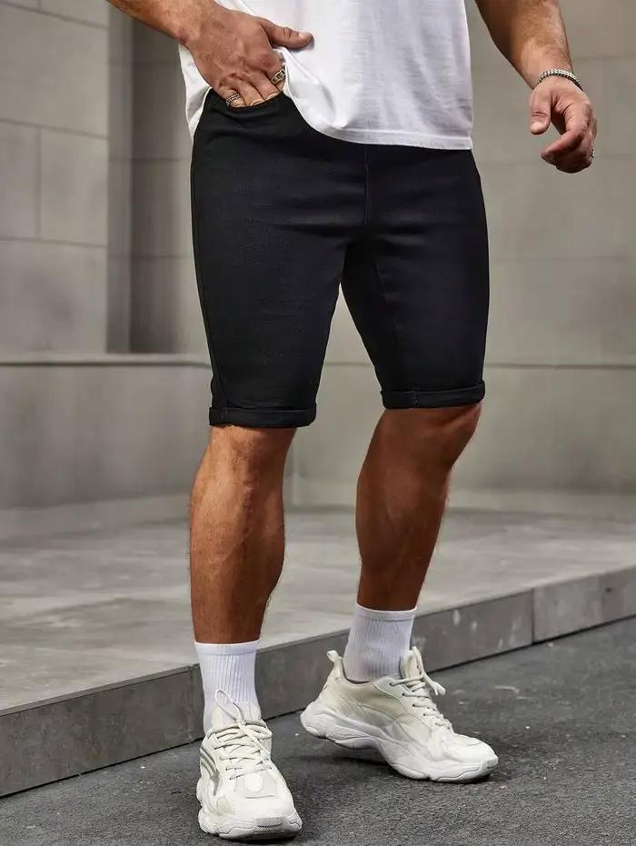 Short en Denim noir de rue américaine populaire pour hommes