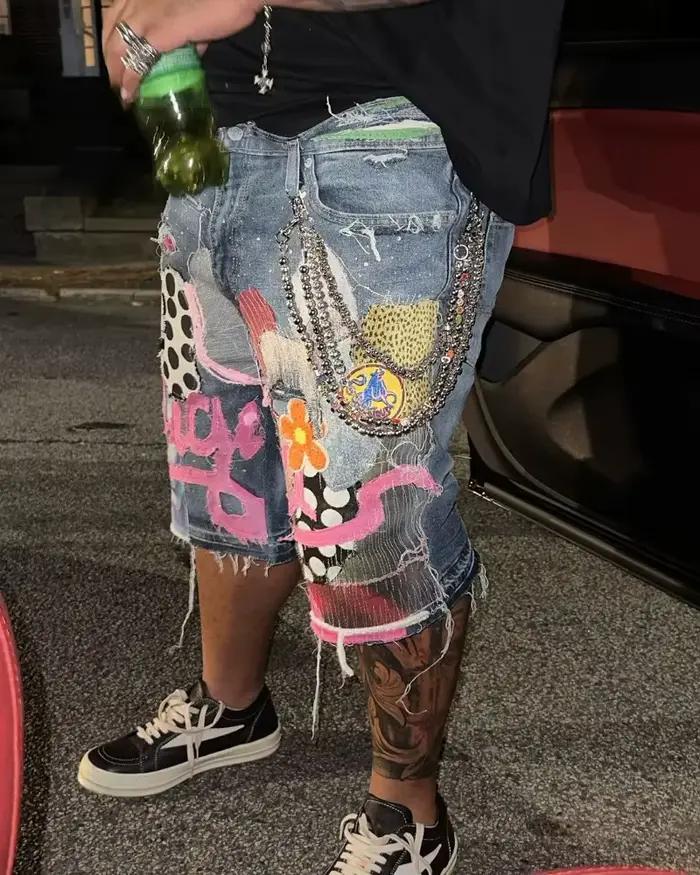Shorts en denim rétro gothiques pour hommes et femmes
