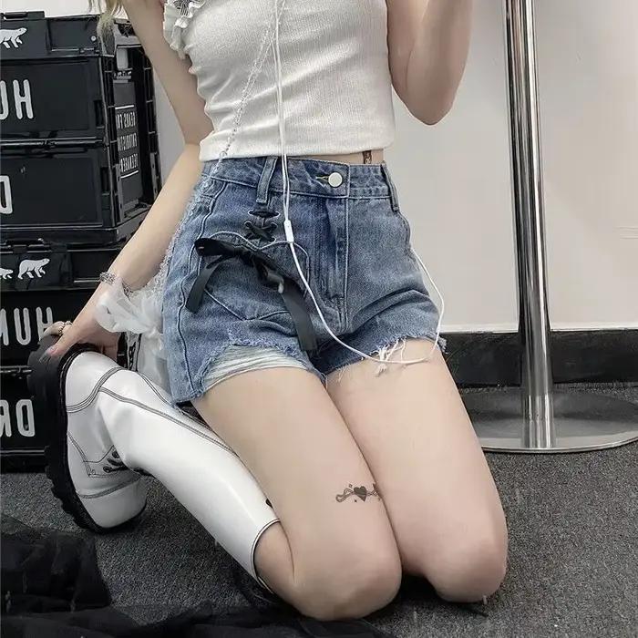Classique Bow taille haute court Jean pantalon femme nouveau dans décontracté jegging chaud extensible à porter Harajuku mode Denim Shorts pour les femmes