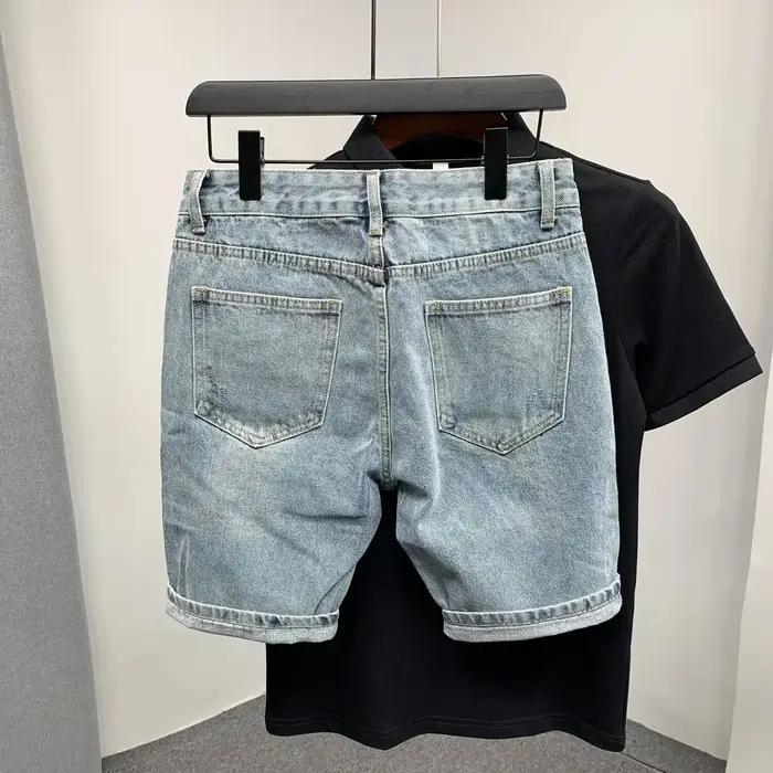 Short en jean droit graphique pour homme
