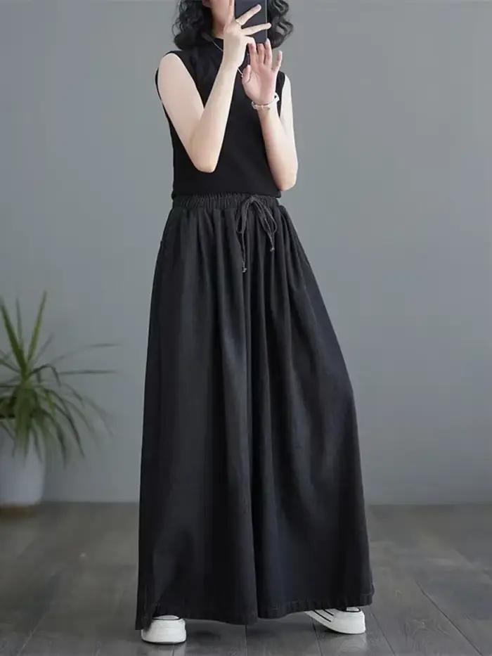 Pantalon en Denim relaxant à jambes larges pour femmes